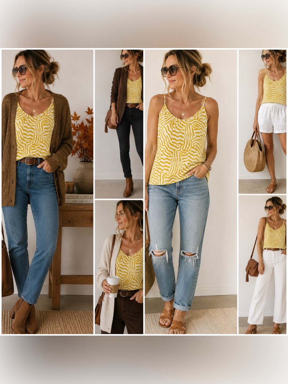 Revolve Knot Sisters Yellow & White Viscose layering Camisole Tank Top